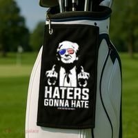 Funny Haters Gonna Hate President Donald Trump Middle Finger Golf Towel thumb 2
