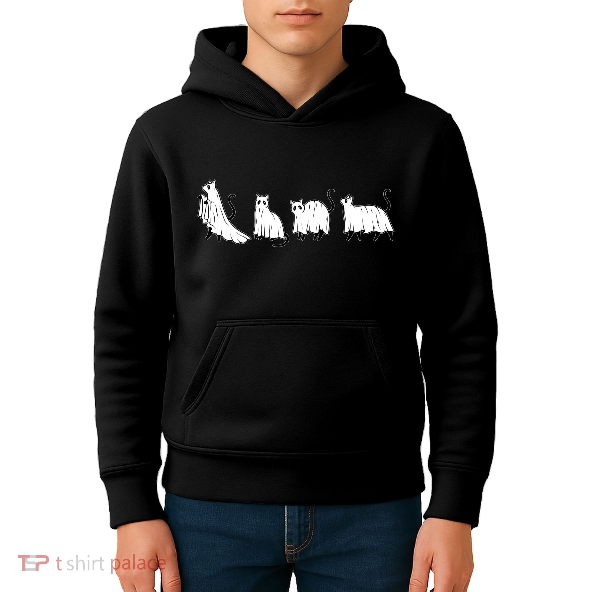 Funny Halloween Ghost Cats Kids Hoodie