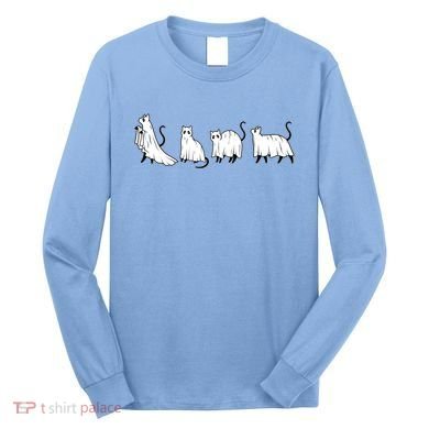 Funny Halloween Ghost Cats Long Sleeve Shirt