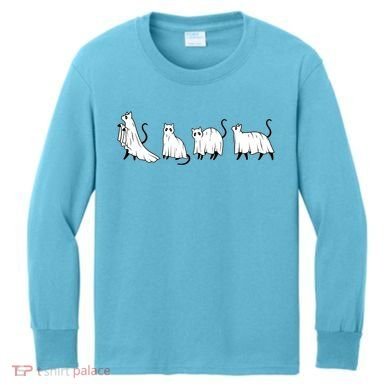 Funny Halloween Ghost Cats Kids Long Sleeve Shirt