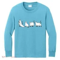 Funny Halloween Ghost Cats Kids Long Sleeve Shirt thumb 0