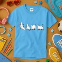 Funny Halloween Ghost Cats Kids T-Shirt thumb 3