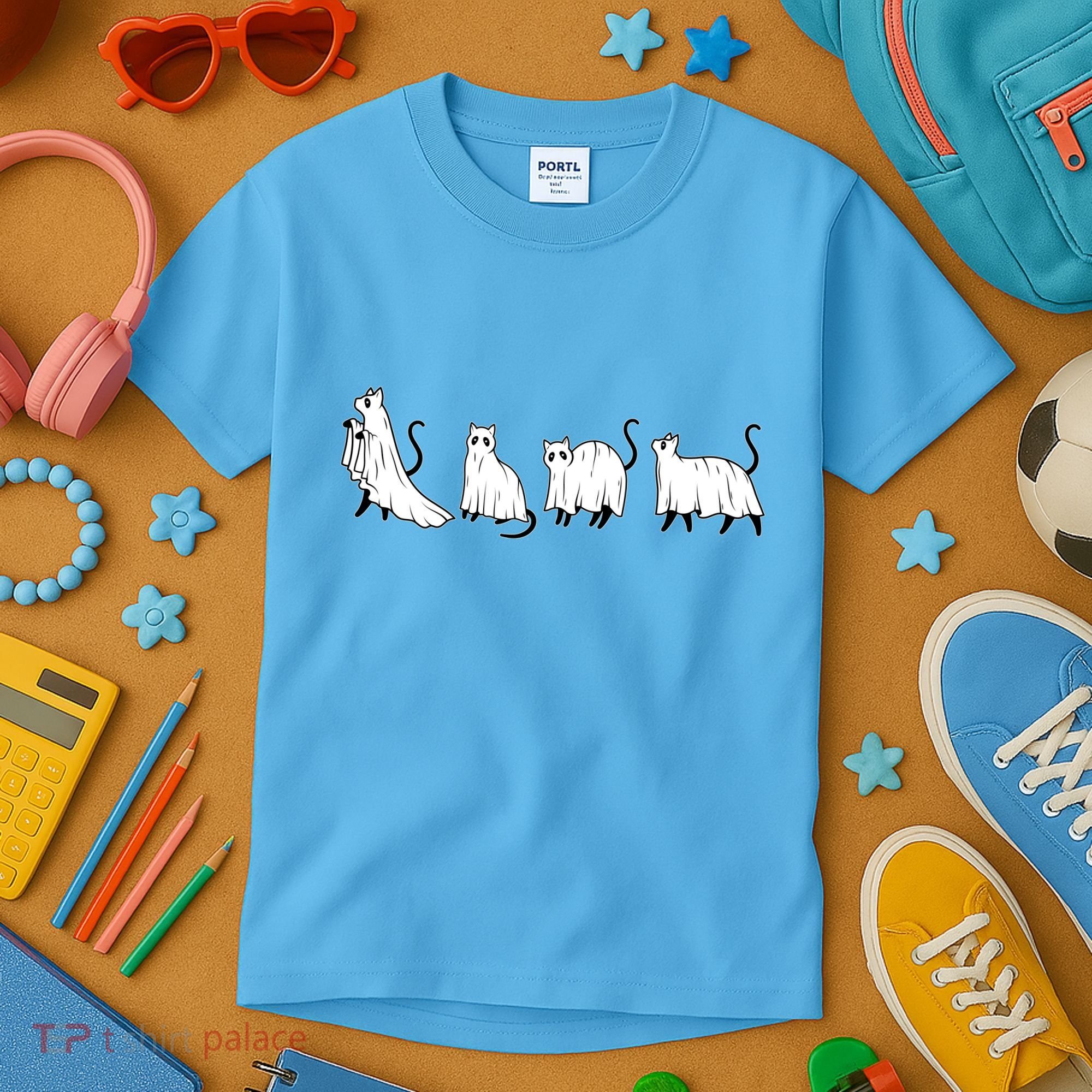 Funny Halloween Ghost Cats Kids T-Shirt