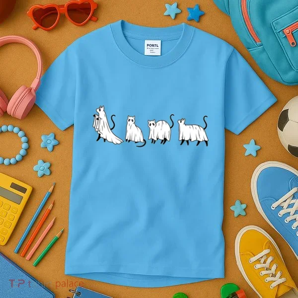 Funny Halloween Ghost Cats Kids T-Shirt
