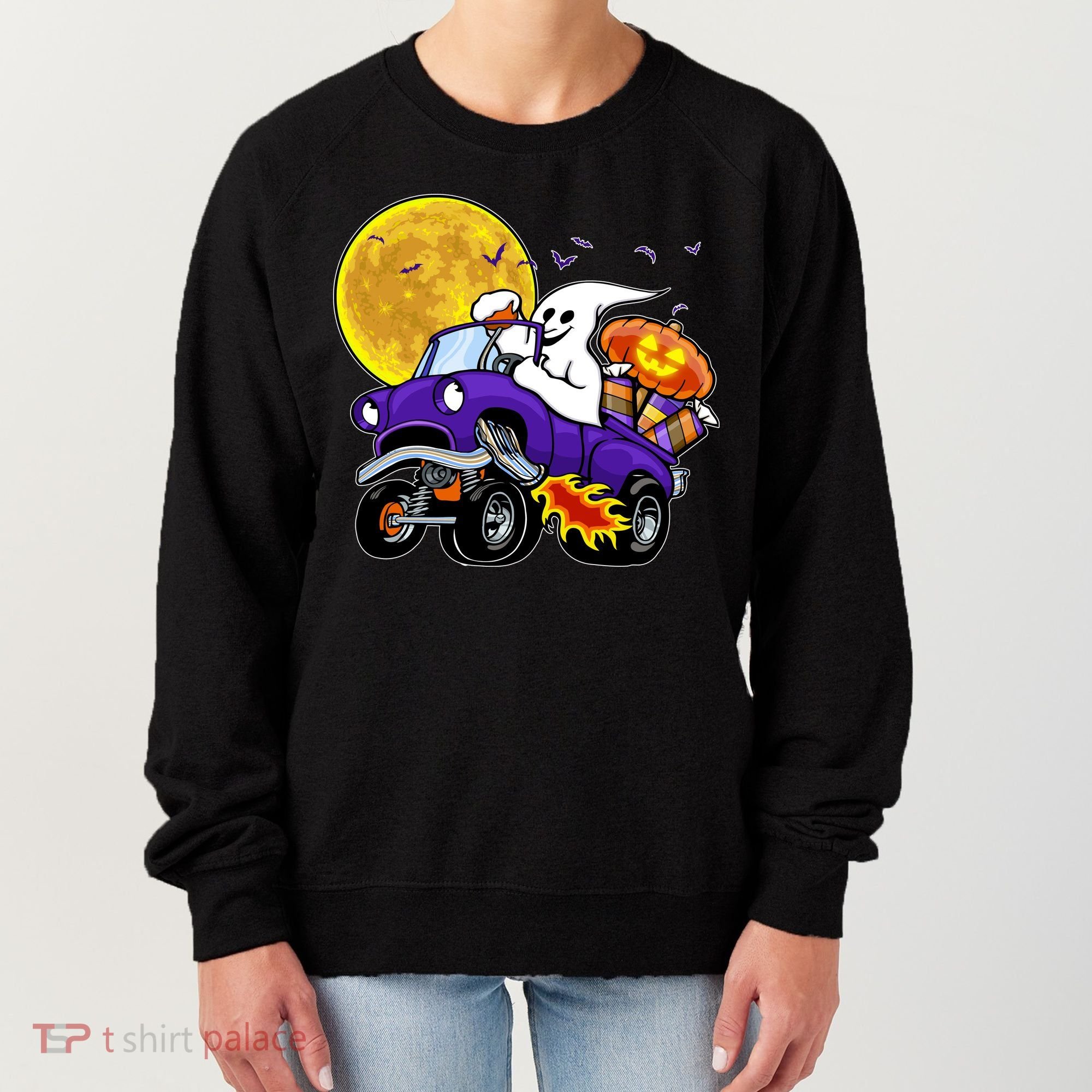 Funny Halloween Ghost Muscle Car Women's Sweatshirt