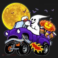 Funny Halloween Ghost Muscle Car Bucket Hat thumb 4