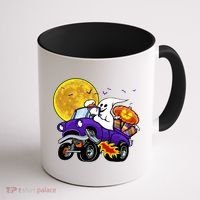 Funny Halloween Ghost Muscle Car Coffee Mug thumb 1