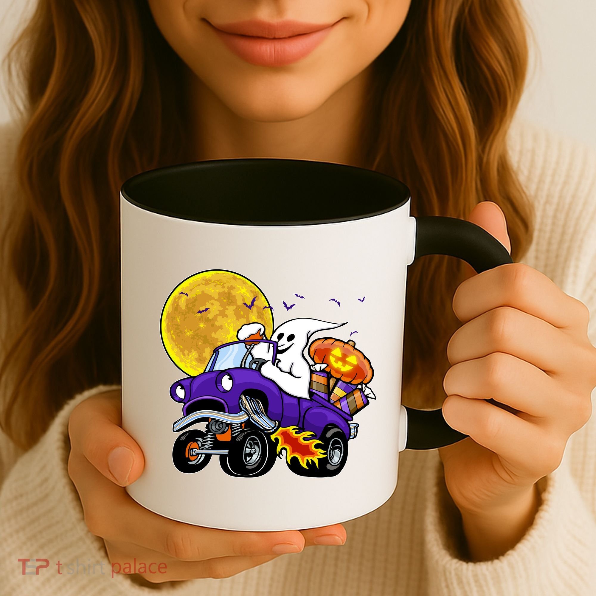 Funny Halloween Ghost Muscle Car Coffee Mug