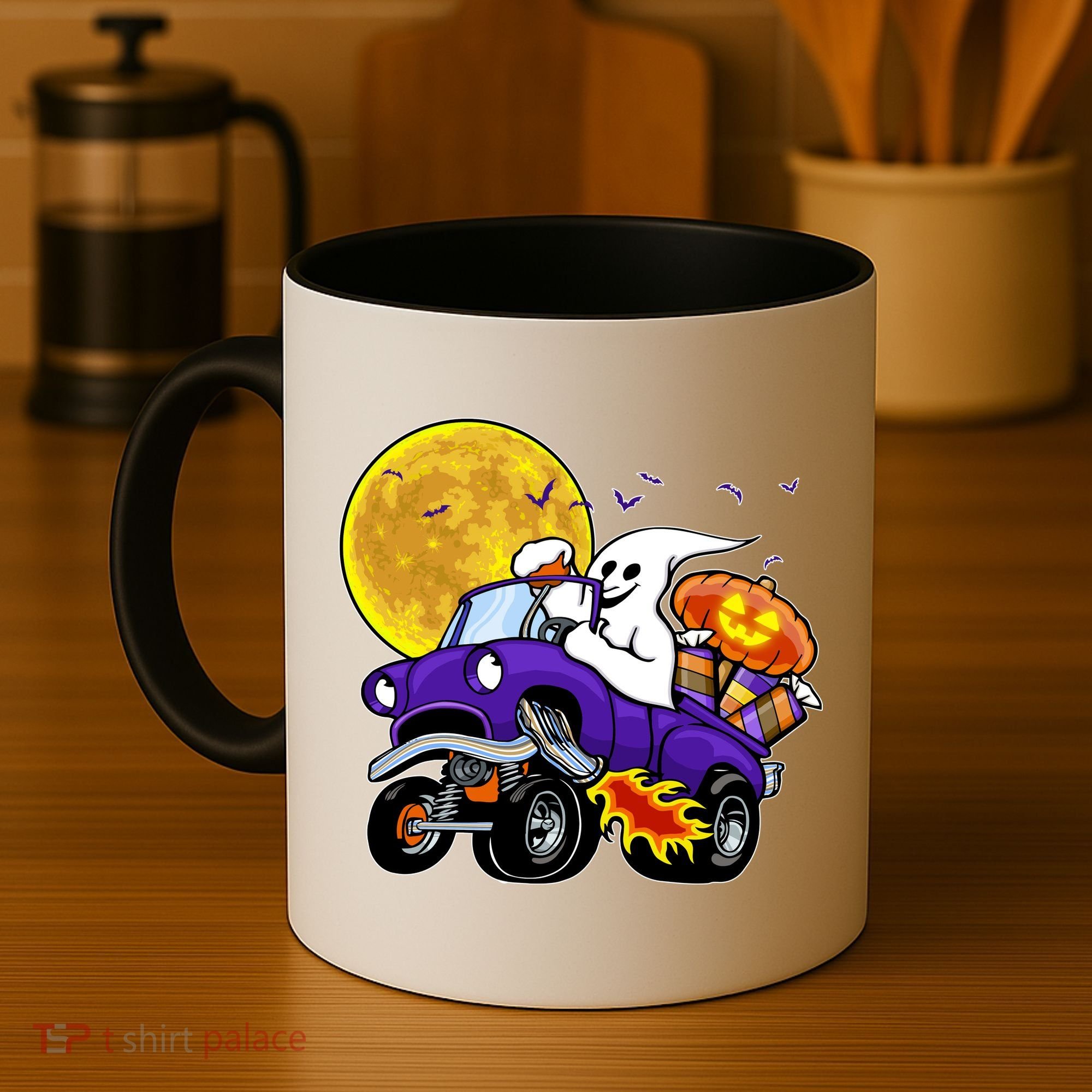 Funny Halloween Ghost Muscle Car Coffee Mug