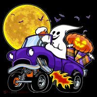 Funny Halloween Ghost Muscle Car Ornament thumb 1