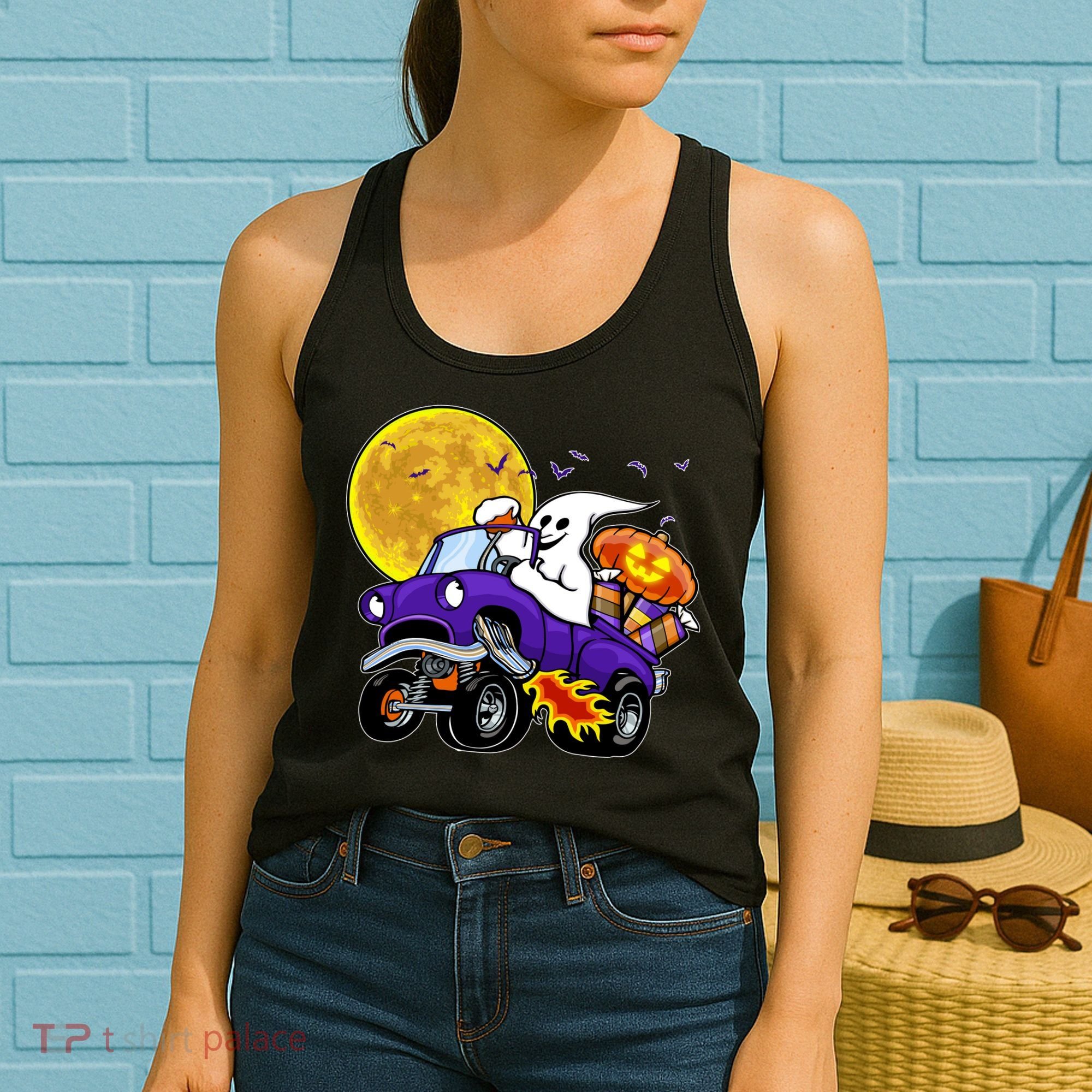 Funny Halloween Ghost Muscle Car Women's Tank Top