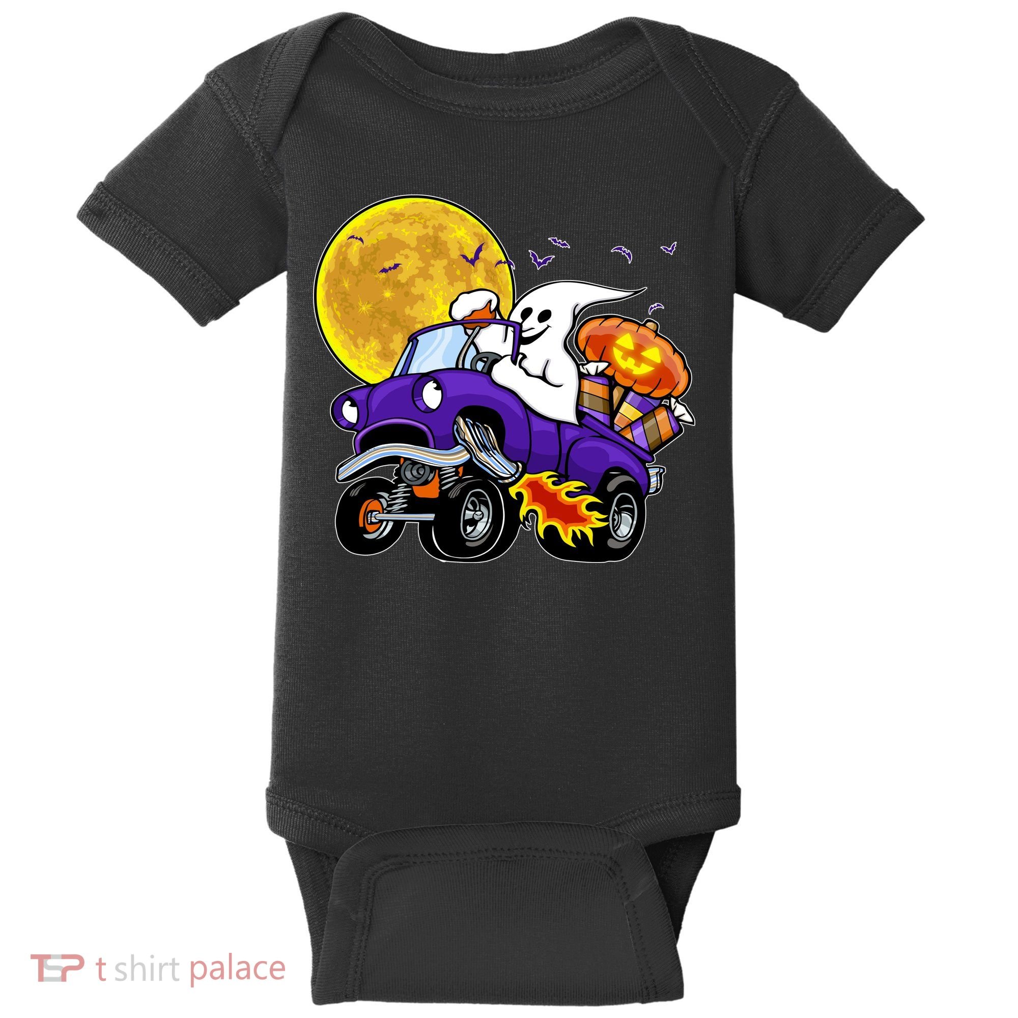 Funny Halloween Ghost Muscle Car Baby Bodysuit