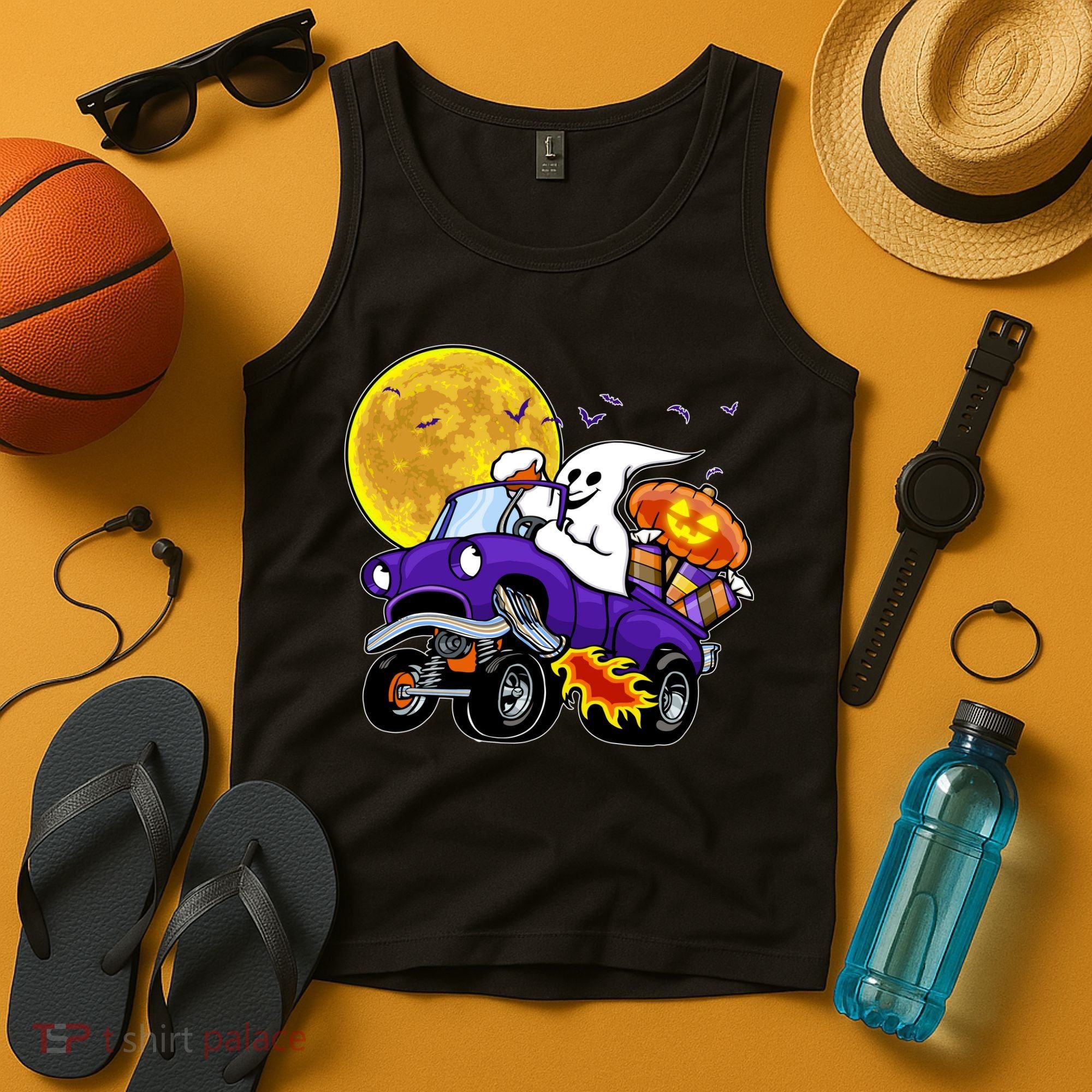 Funny Halloween Ghost Muscle Car Tank Top