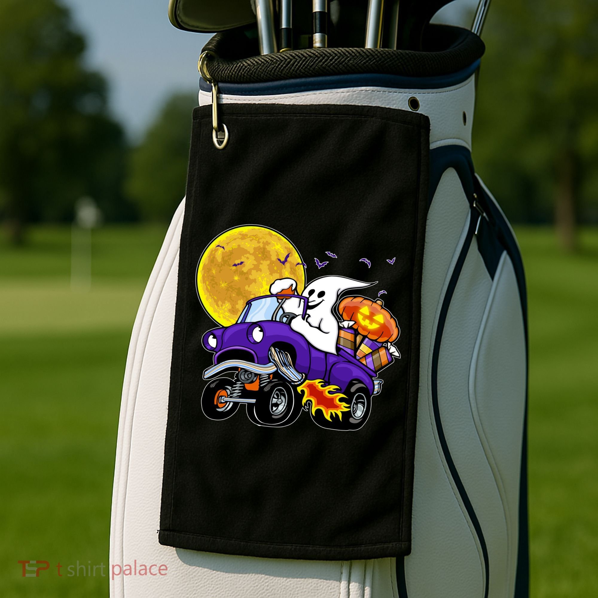 Funny Halloween Ghost Muscle Car Golf Towel