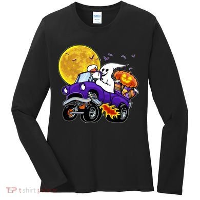 Funny Halloween Ghost Muscle Car Women's Long Sleeve Shirt