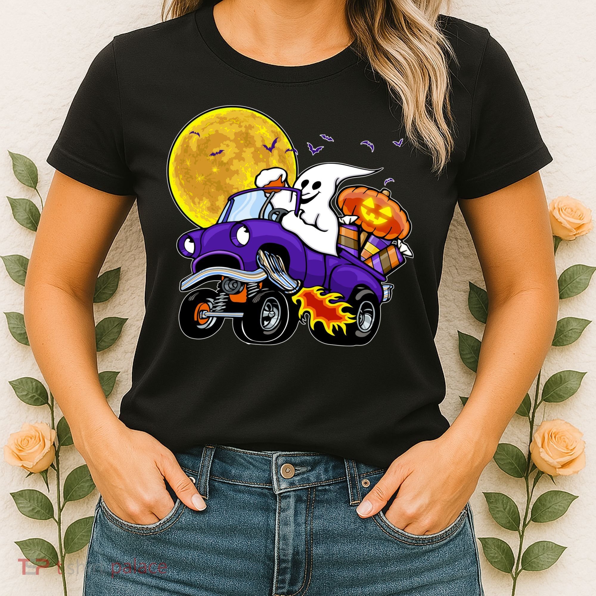 Funny Halloween Ghost Muscle Car Women's T-Shirt