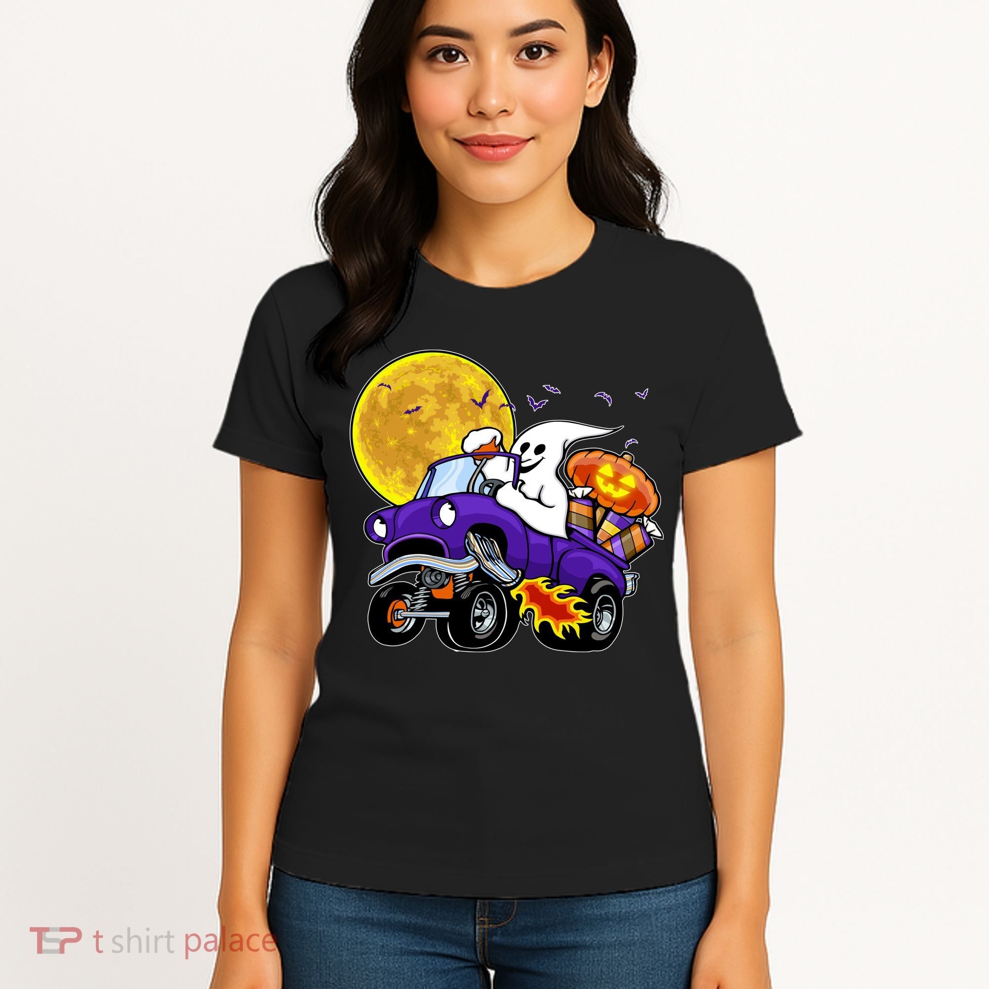 Funny Halloween Ghost Muscle Car Women's T-Shirt