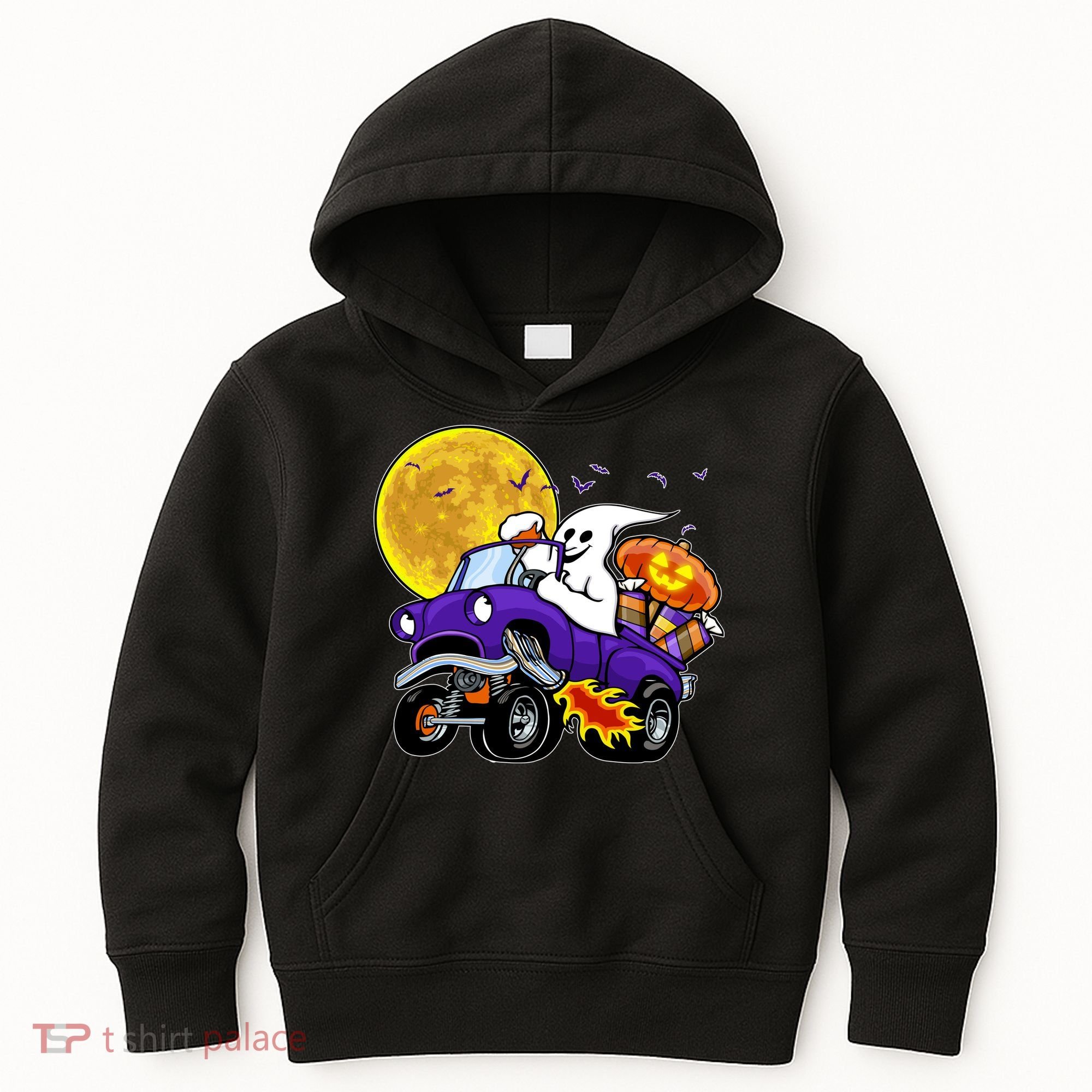 Funny Halloween Ghost Muscle Car Kids Hoodie