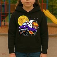 Funny Halloween Ghost Muscle Car Kids Hoodie thumb 3