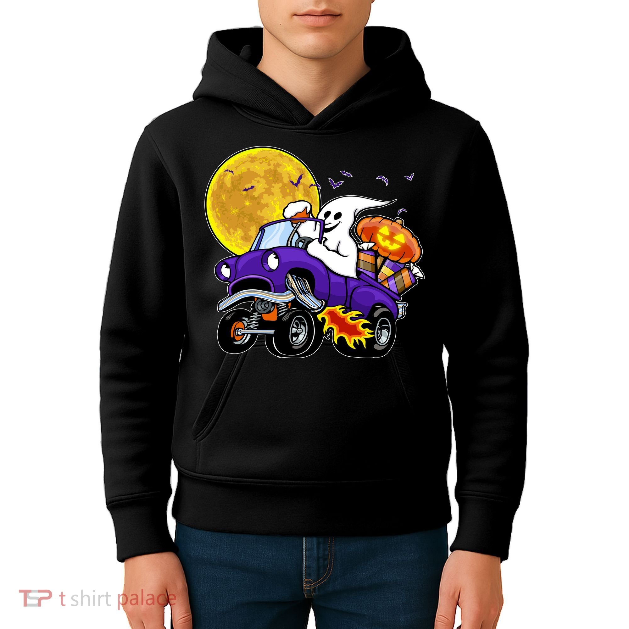 Funny Halloween Ghost Muscle Car Kids Hoodie