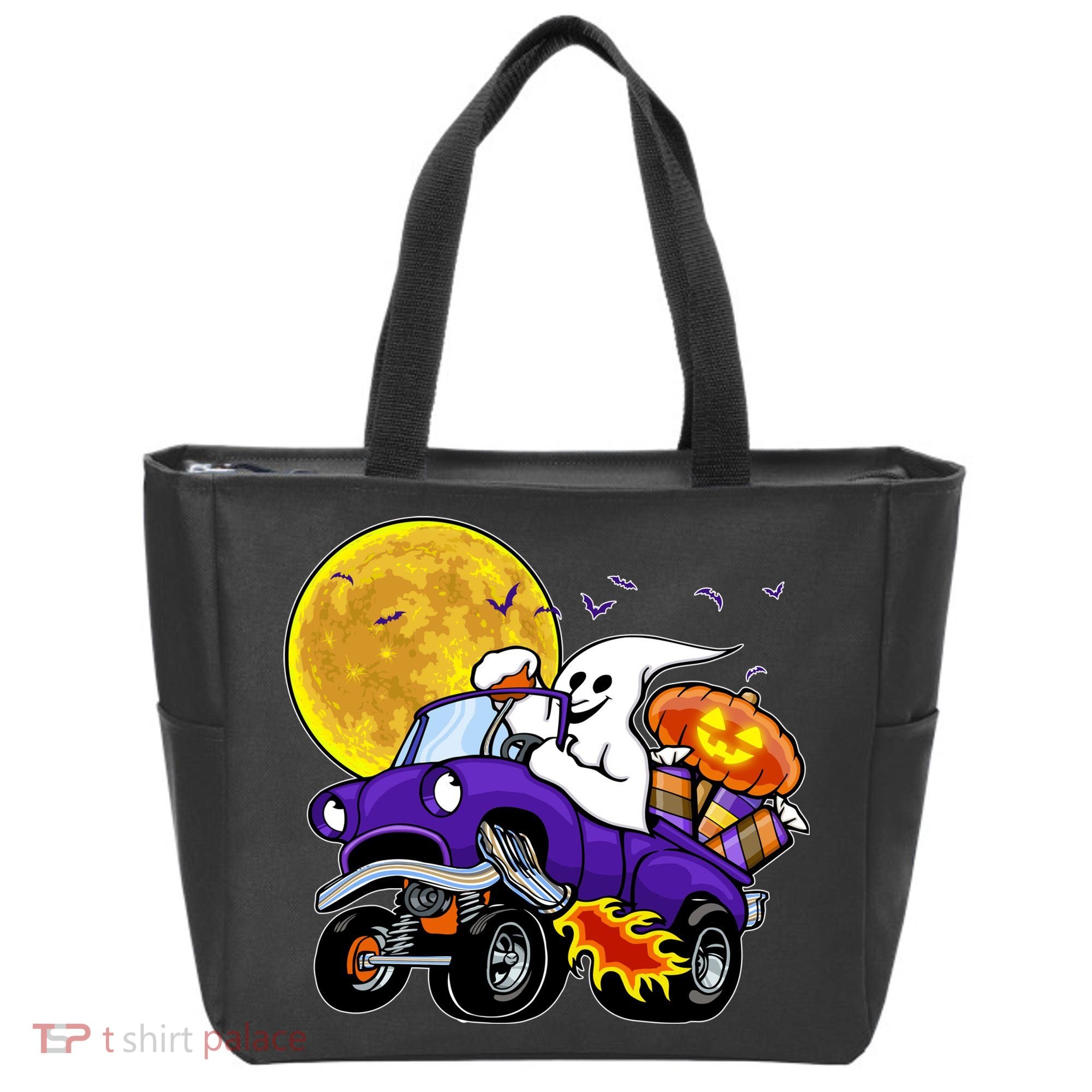 Funny Halloween Ghost Muscle Car Tote Bag