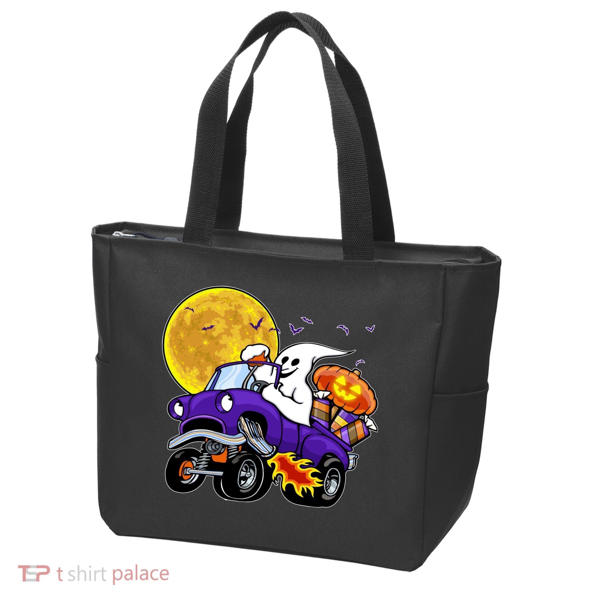 Funny Halloween Ghost Muscle Car Tote Bag
