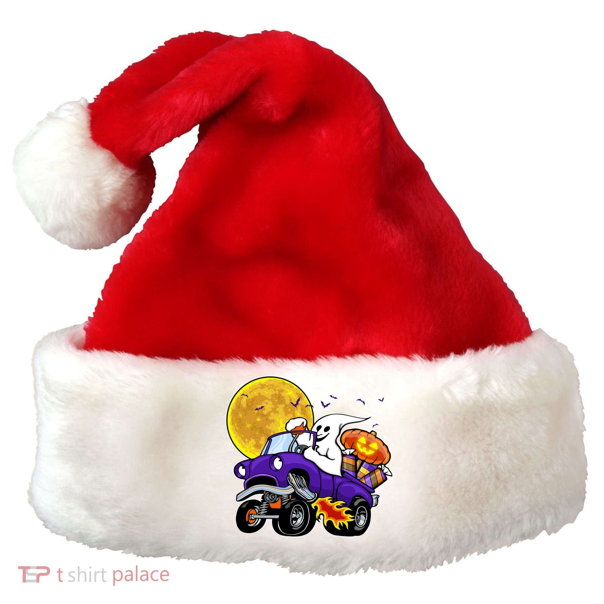 Funny Halloween Ghost Muscle Car Santa Hat