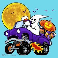 Funny Halloween Ghost Muscle Car Kids Long Sleeve Shirt thumb 2