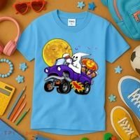 Funny Halloween Ghost Muscle Car Kids T-Shirt thumb 3