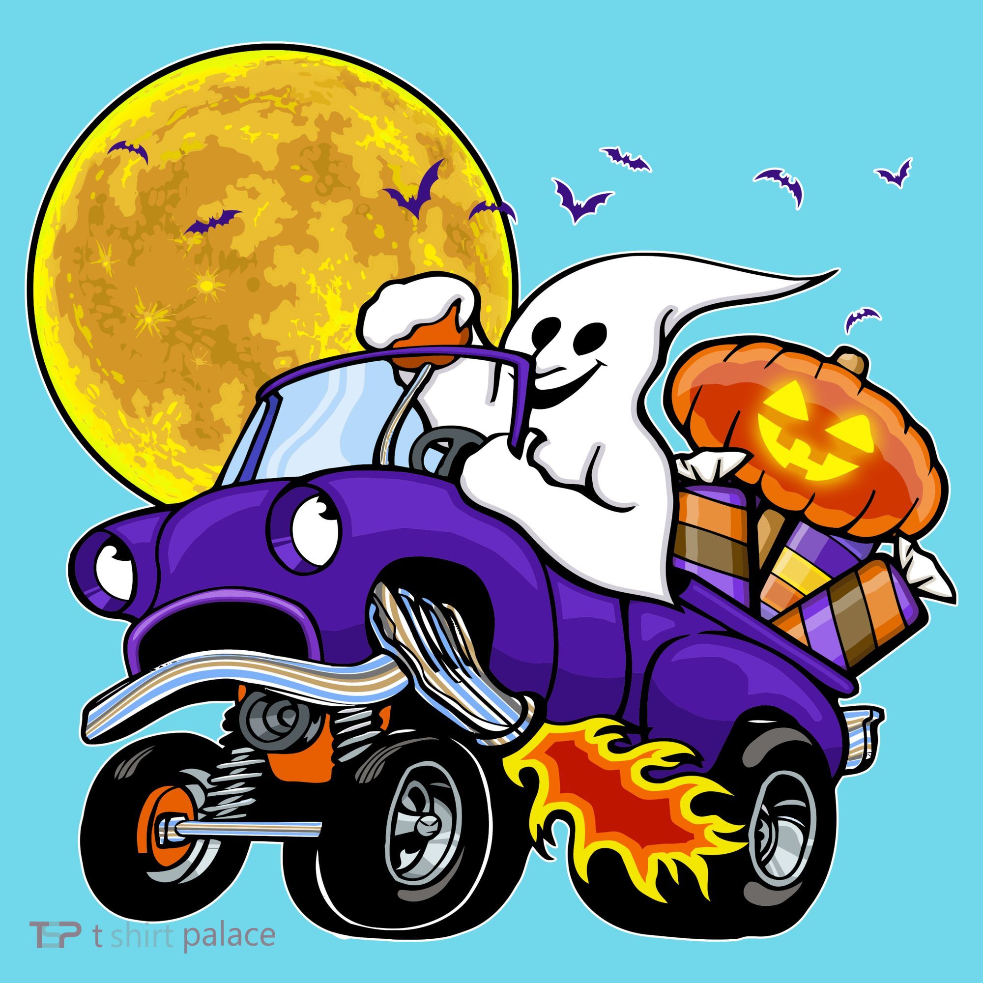Funny Halloween Ghost Muscle Car Kids T-Shirt