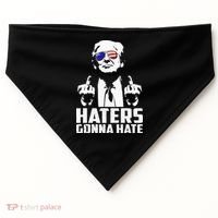 Funny Haters Gonna Hate President Donald Trump Middle Finger USA-Made Doggie Bandana thumb 0