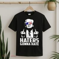 Funny Haters Gonna Hate President Donald Trump Middle Finger T-Shirt thumb 2