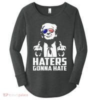 Funny Haters Gonna Hate President Donald Trump Middle Finger Women's Perfect Tri Tunic Long Sleeve Shirt thumb 0