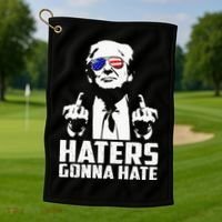 Funny Haters Gonna Hate President Donald Trump Middle Finger Golf Towel thumb 1