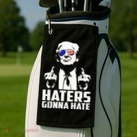 Funny Haters Gonna Hate President Donald Trump Middle Finger Golf Towel thumb 2