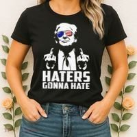 Funny Haters Gonna Hate President Donald Trump Middle Finger Women's T-Shirt thumb 2