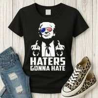 Funny Haters Gonna Hate President Donald Trump Middle Finger Women's T-Shirt thumb 3