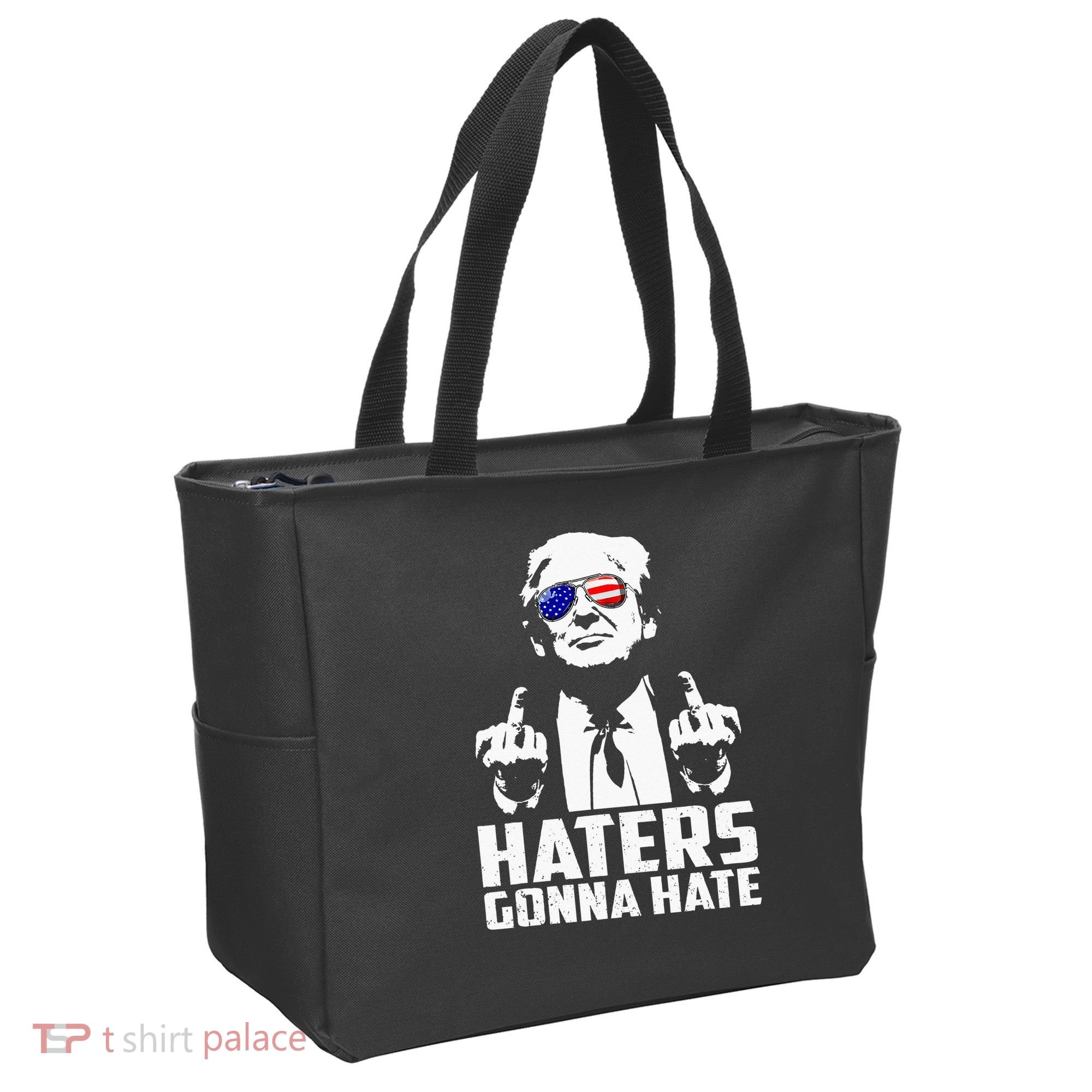 Funny Haters Gonna Hate President Donald Trump Middle Finger Tote Bag