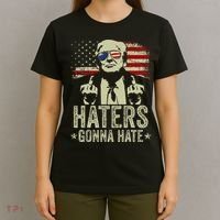 Funny Haters Gonna Hate President Donald Trump Middle Finger T-Shirt thumb 4