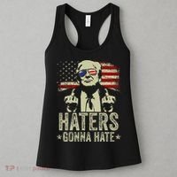 Funny Haters Gonna Hate President Donald Trump Middle Finger Women's Tank Top thumb 3
