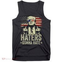 Funny Haters Gonna Hate President Donald Trump Middle Finger Tank Top thumb 0
