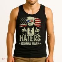 Funny Haters Gonna Hate President Donald Trump Middle Finger Tank Top thumb 3