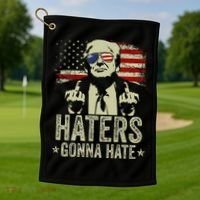 Funny Haters Gonna Hate President Donald Trump Middle Finger Golf Towel thumb 1
