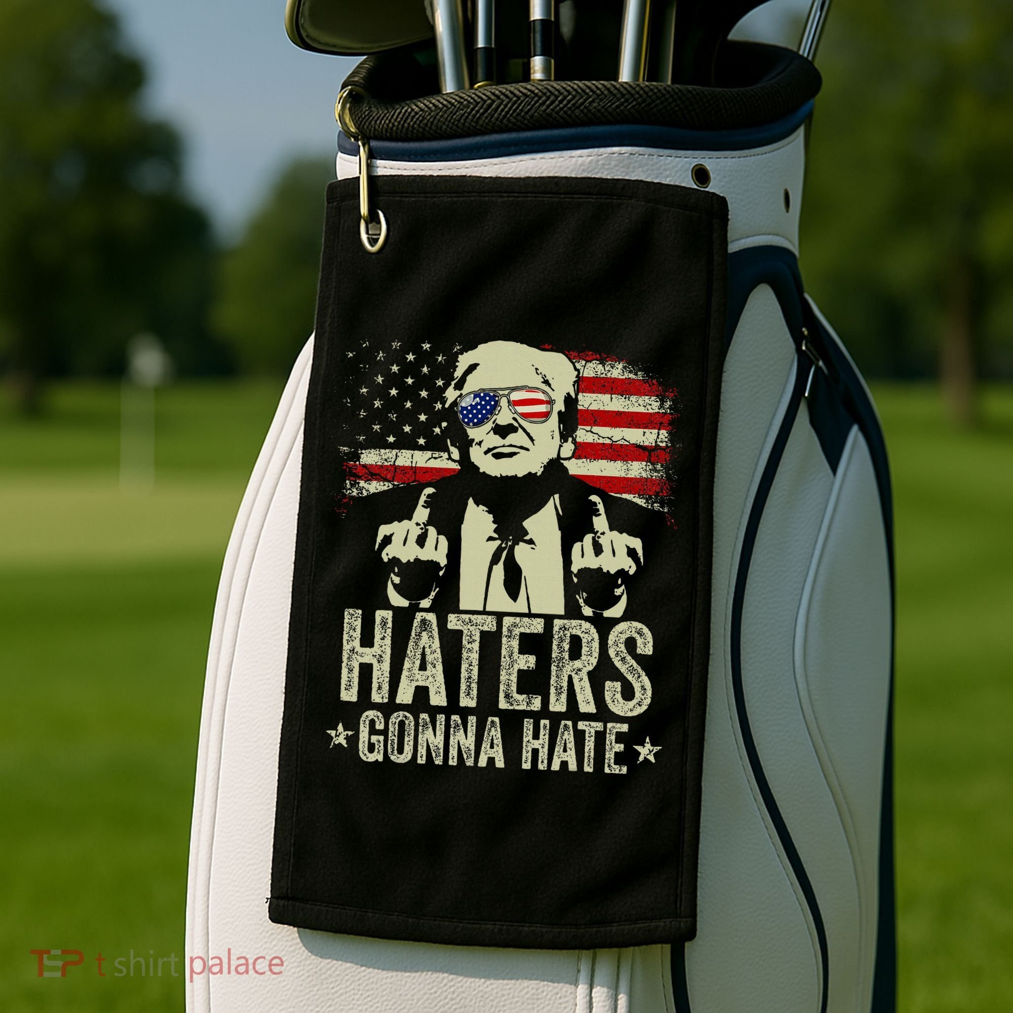Funny Haters Gonna Hate President Donald Trump Middle Finger Golf Towel