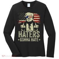 Funny Haters Gonna Hate President Donald Trump Middle Finger Women's Long Sleeve Shirt thumb 0
