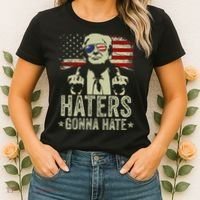 Funny Haters Gonna Hate President Donald Trump Middle Finger Women's T-Shirt thumb 2