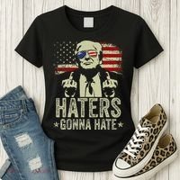 Funny Haters Gonna Hate President Donald Trump Middle Finger Women's T-Shirt thumb 3