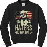 Funny Haters Gonna Hate President Donald Trump Middle Finger Kids Sweatshirt thumb 0