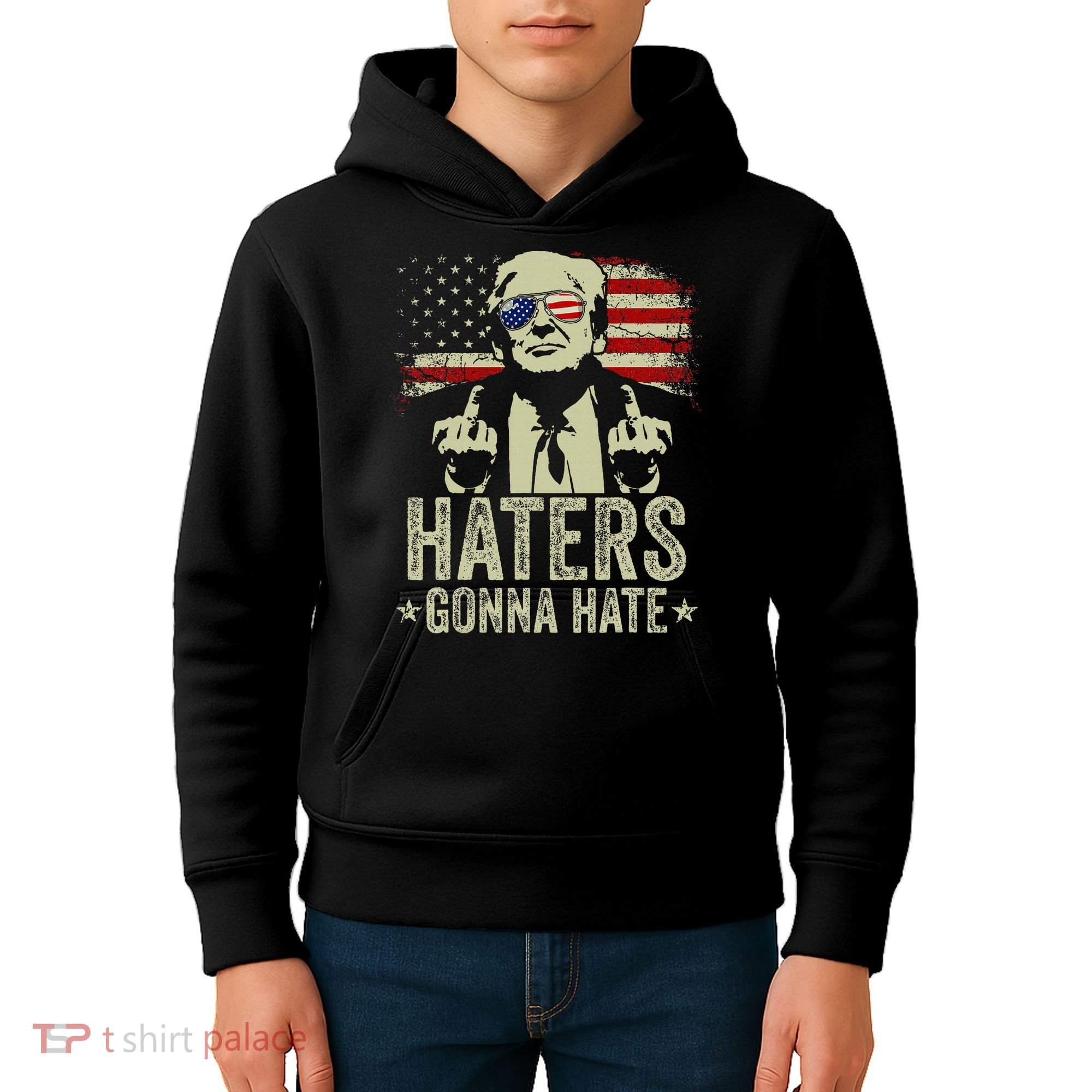 Funny Haters Gonna Hate President Donald Trump Middle Finger Kids Hoodie