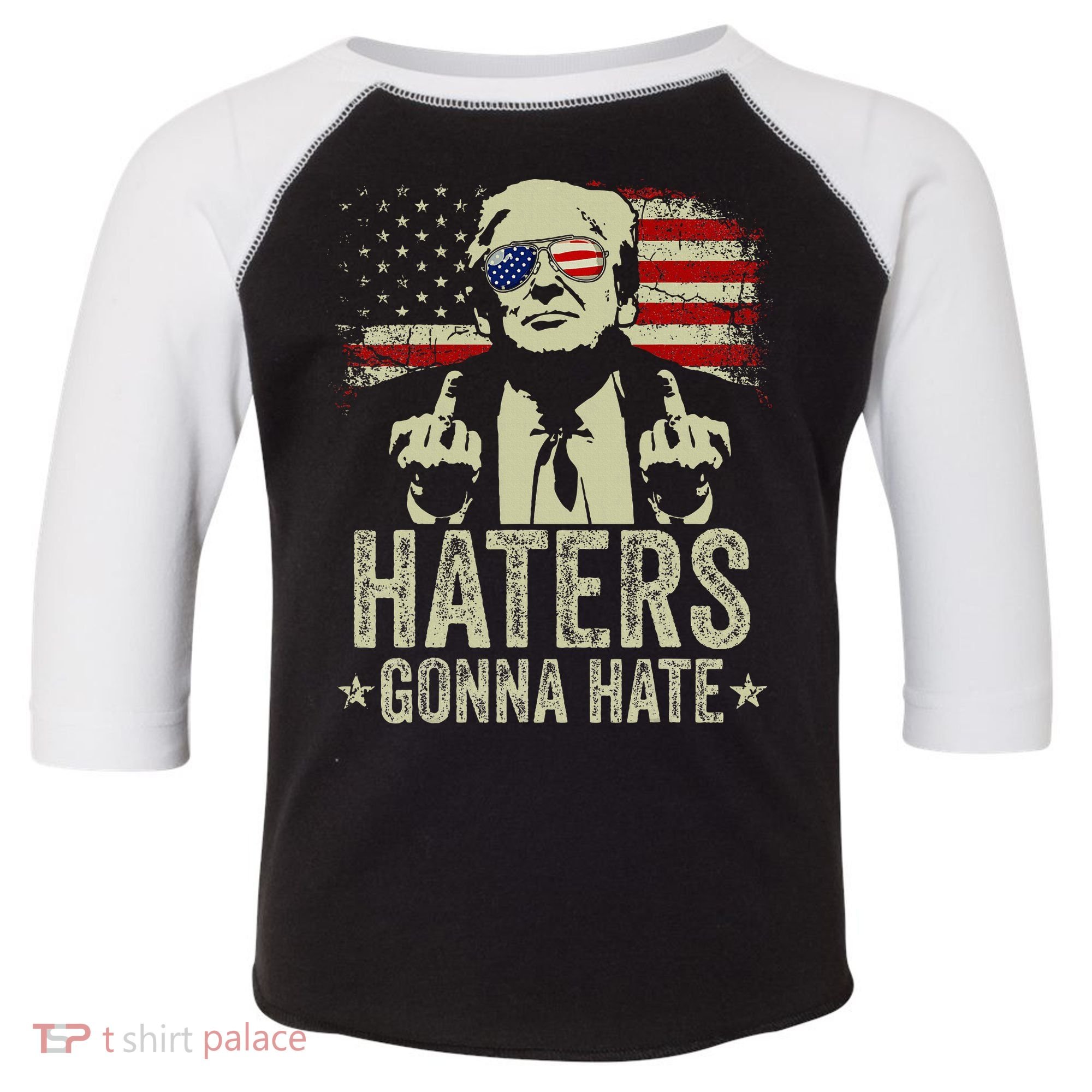 Funny Haters Gonna Hate President Donald Trump Middle Finger Toddler Fine Jersey T-Shirt